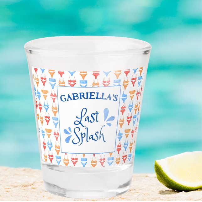Fun "Last Splash" Theme Personalised Bachelorette Shot Glass (Custom Bachelorette Shot Glass - Last Splash Beach Party Favor - Fun and Festive Bikini Design!)