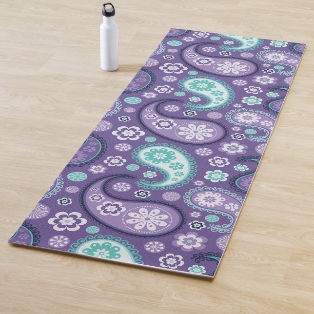 Fun Lavender Purple Mint Green Paisley Floral Yoga Mat (In Situ)