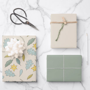Fun Leaf Pattern with Matching Colour Wrapping Paper Sheet