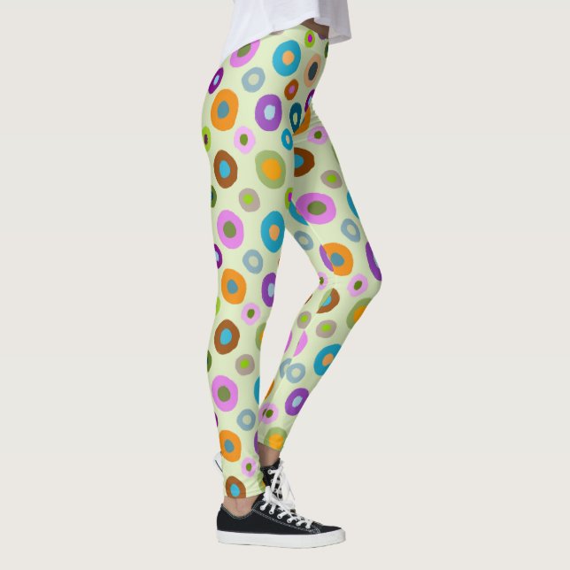 Fun leggings all over colourful dots on light gree (Right)