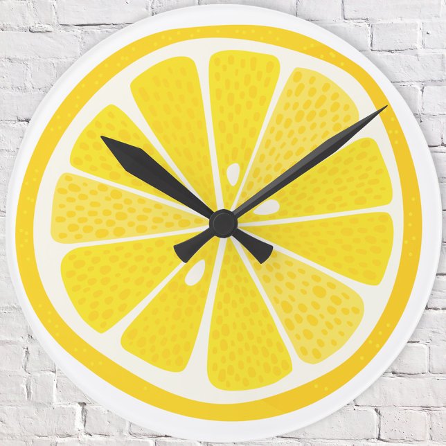 Fun Lemon Citrus Slice Round Clock (Fun citrus lemon slice wall clock, ideal for a dorm room, kitchen, cafe or bar)