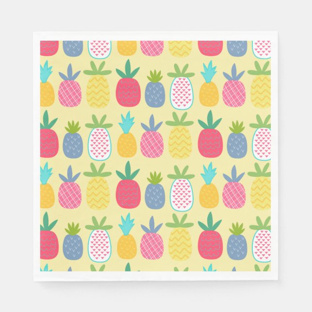 Fun lemon colourful pineapple patterned napkins (Front)