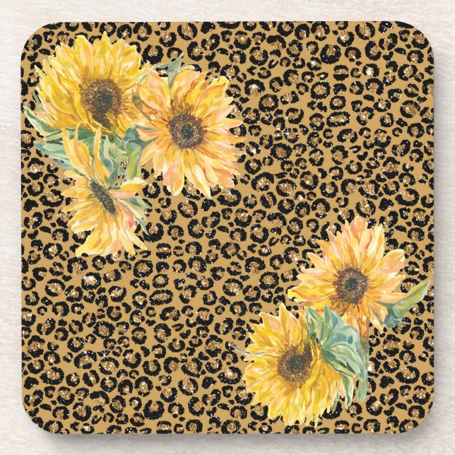 Fun Leopard and Sunflower Floral Coaster (Front)