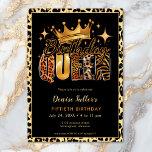Fun Leopard Birthday Queen Fifty Birthday Invitation<br><div class="desc">Modern,  chic and fun,  this birthday invitation celebrates the queen in every woman! With a blend of leopard,  tiger,  and other wild prints,  this black,  orange and gold themed invitation is a fun design to send for celebrating a milestone birthday. Created by Simply Farmhouse Press.</div>