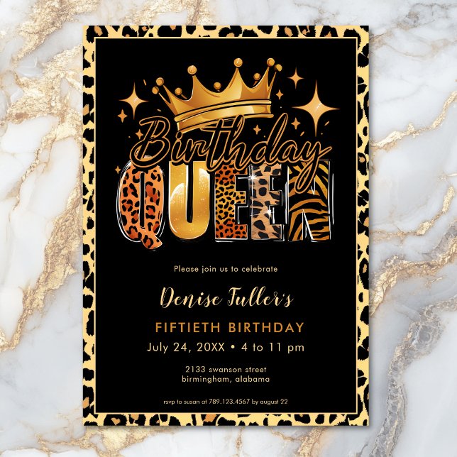 Fun Leopard Birthday Queen Fifty Birthday Invitation (Fun Leopard Birthday Queen Fifty Birthday Invitation)