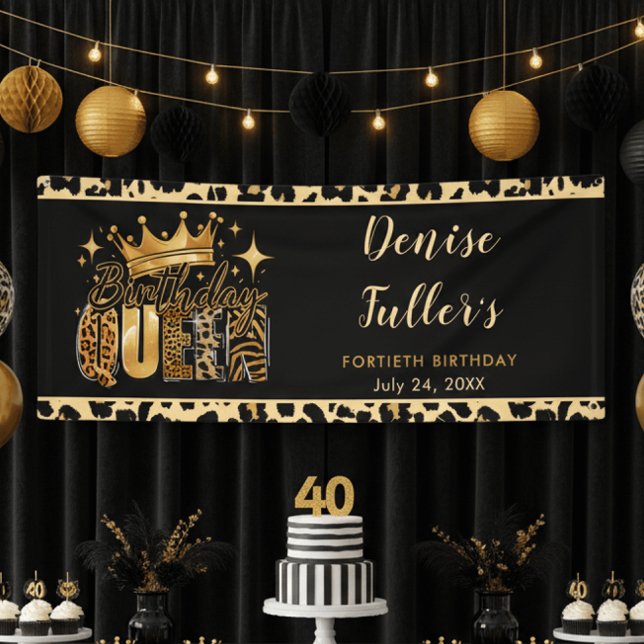 Fun Leopard Birthday Queen Forty Birthday Banner (Creator Uploaded)
