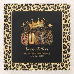 Fun Leopard Birthday Queen Forty Birthday Glass Coaster