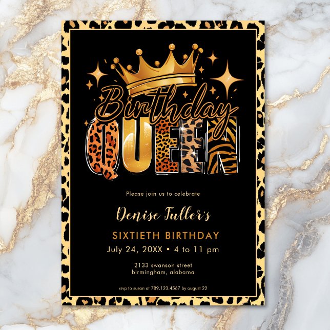 Fun Leopard Birthday Queen Sixty Birthday Invitation (Fun Leopard Birthday Queen Sixty Birthday Invitation)