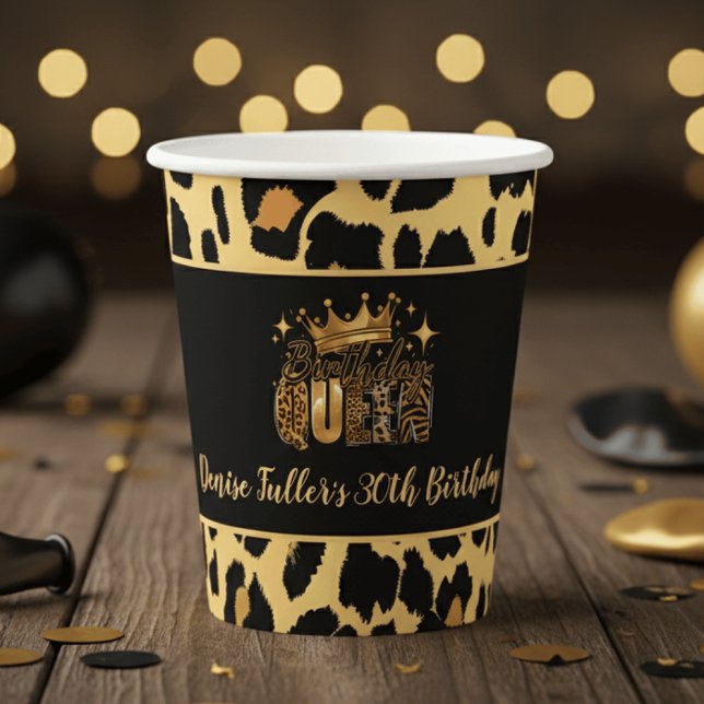Fun Leopard Birthday Queen Thirty Birthday Paper Cups (Creator Uploaded)