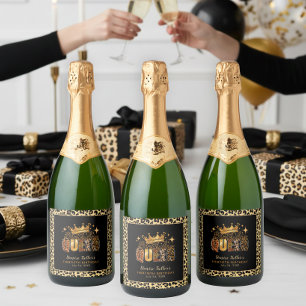 Fun Leopard Birthday Queen Thirty Birthday Sparkling Wine Label