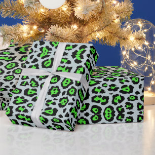 Fun leopard print animal neon green dusty blue wrapping paper