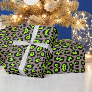 Fun leopard print neon chartreuse beige greige wrapping paper