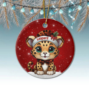Fun Leopard Red Sparkle Animal Print Lover 🐆🐈🐾 Ceramic Tree Decoration