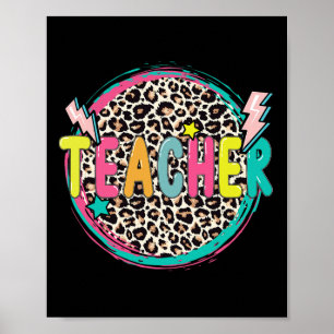 Fun Leopard Teacher Happy First Day of School Tea Poster