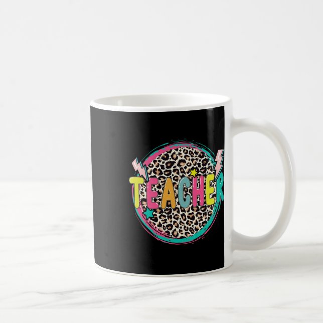 Fun Leopard Teacher Happy First Day Of School Teac Coffee Mug (Right)