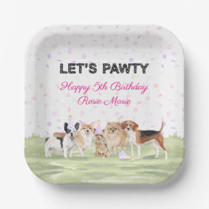 Fun Let's Pawty Pink Custom Dog Birthday Party Paper Plate