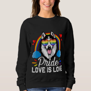 Fun Lgbt Pride Love Is Love Rainbow Siberian Husky Sweatshirt