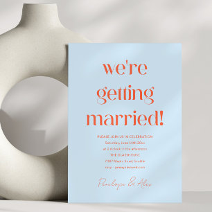 Fun Light Blue Persimmon Orange Bold Wedding Invitation