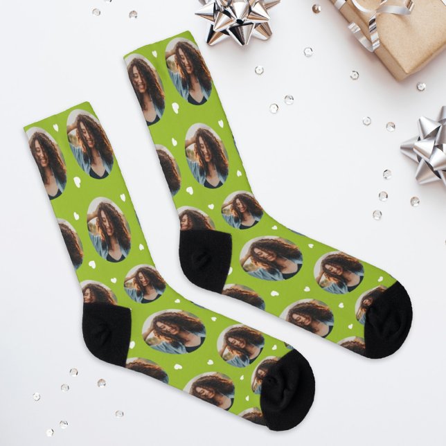 Fun Lime Green Custom Girlfriend Photo Heart Socks (Creator Uploaded)