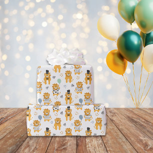 Fun Lion Pattern   White Wrapping Paper