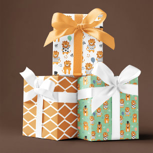 Fun Lion Seamless Pattern Trio Wrapping Paper Sheet
