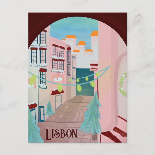 Fun Lisbon Portuguese Winter Postcard (Front)