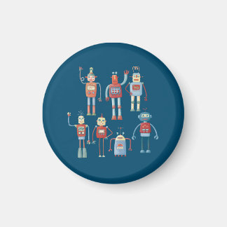 Fun Little 1950s Style Retro Robot Pattern Dark Magnet