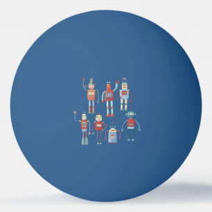 Fun Little 1950s Style Retro Robot Pattern Dark Ping Pong Ball