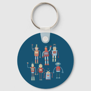 Fun Little 1950s Style Retro Robots Key Ring