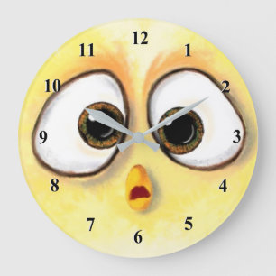 Fun Little Yellow Chicken Surprised Big Eyes Large Clock