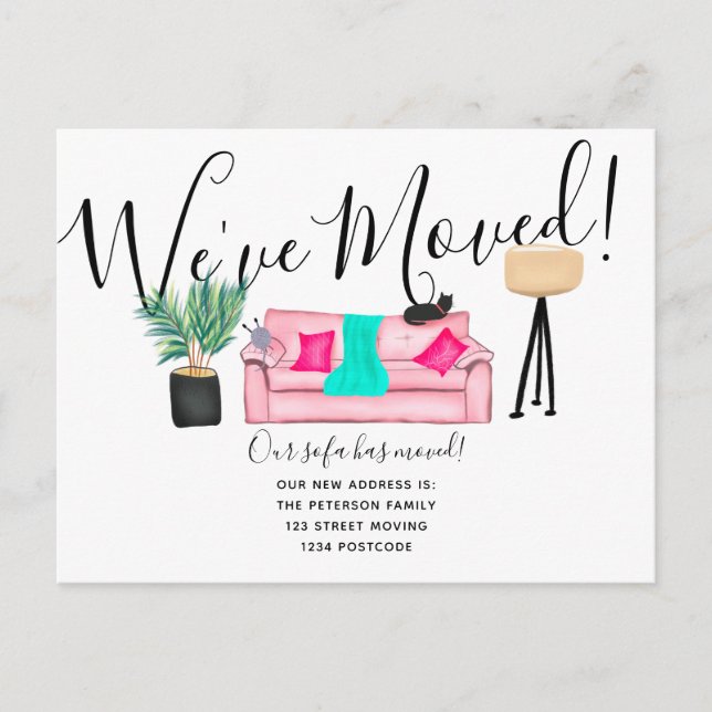 Fun living room illustration moving announcement (Front)