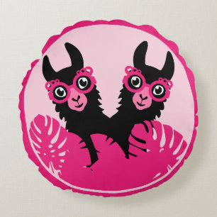 Fun Llama Alpaca Best Friends Round Cushion
