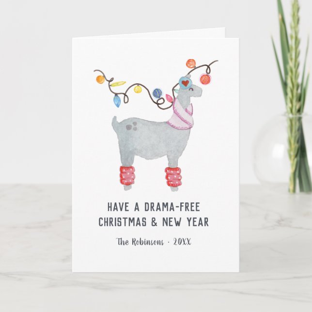 Fun Llama themed Christmas Family Photo Holiday Card (Front)