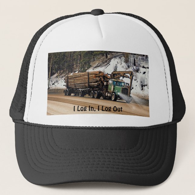 Fun Log In - Log Out Logging Trucker Art Design Hat (Front)
