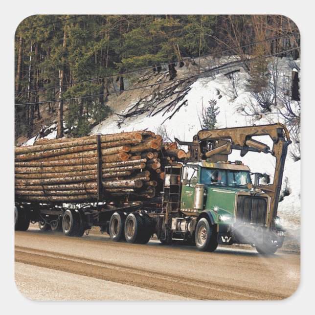 Fun Log In - Log Out Logging Trucker Art Design Square Sticker (Front)