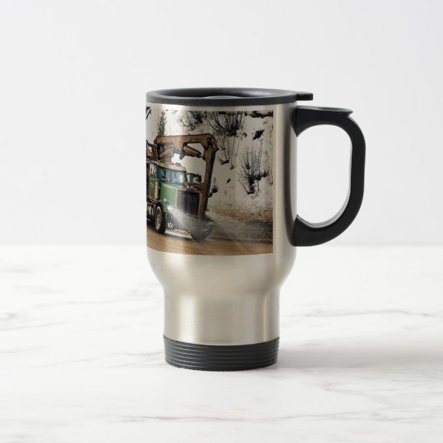 Fun Log In - Log Out Logging Trucker Art Design Travel Mug (Right)