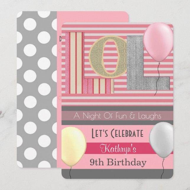 Fun "LOL" Girl Slumber Party Birthday Invitation (Front/Back)
