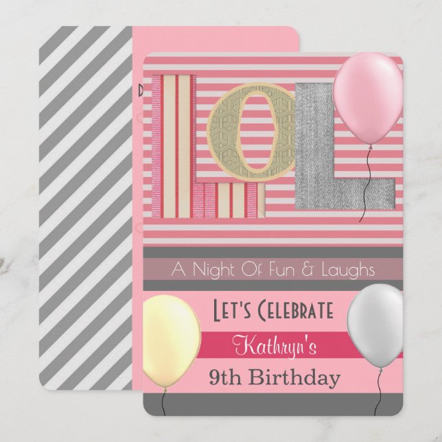 Fun "LOL" Girl Slumber Party Birthday Invitation (Front/Back)