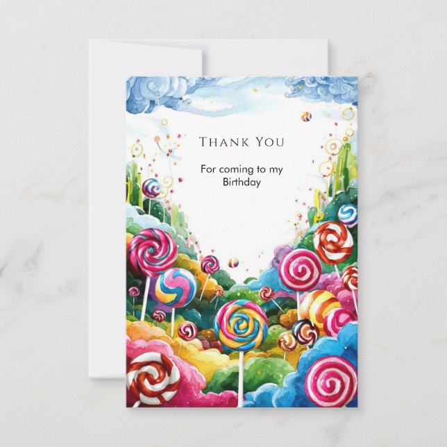 Fun Lollipop Candyland Birthday Thank You Card (Front)