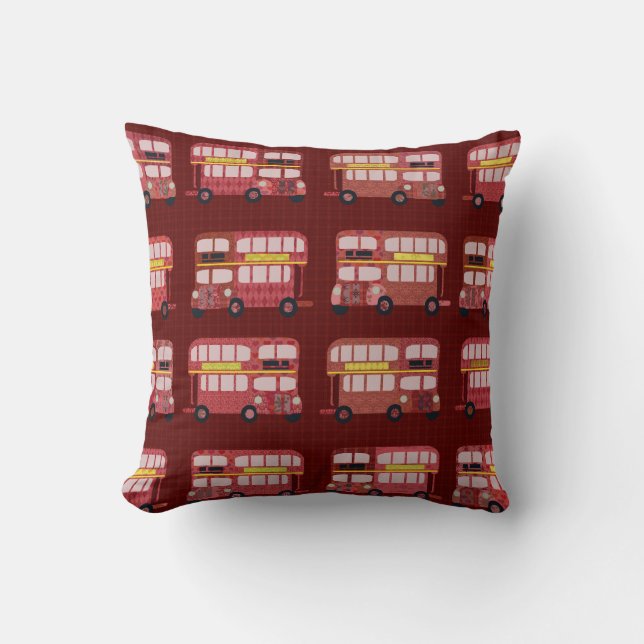 Fun London Double Decker Bus Cartoon Pattern Cushion (Front)