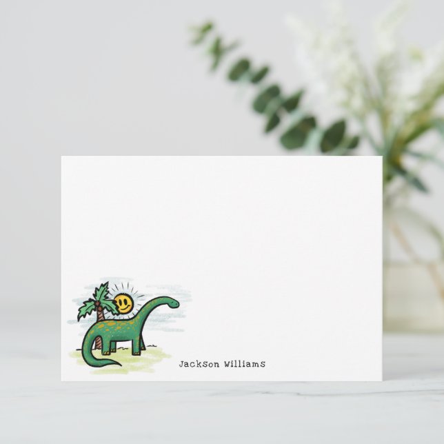 Fun Long Neck Dinosaur Kids Personalised Note Card (Standing Front)