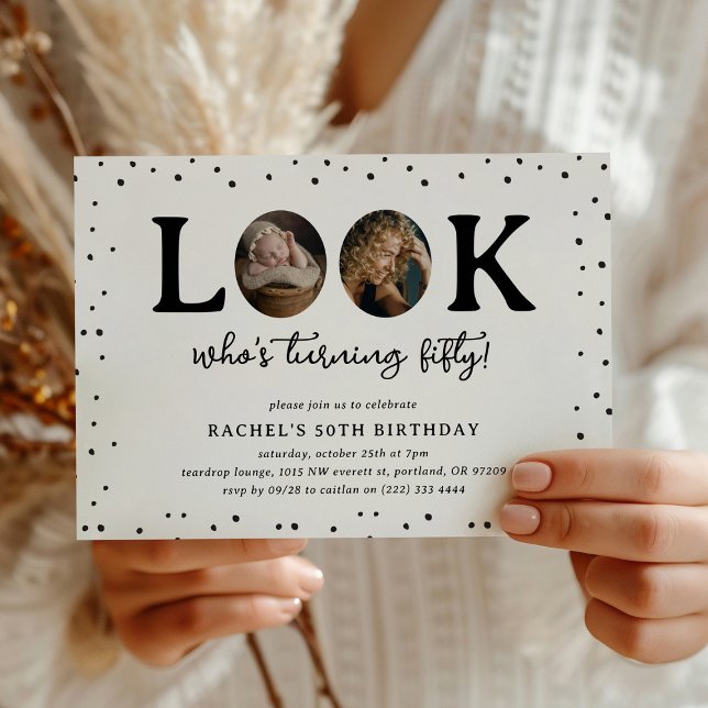 Fun Look's Who's 50' 2 x photo 50th Birthday Invitation (Creator Uploaded)