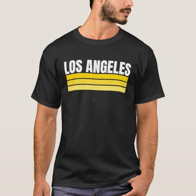 Fun Los Angeles Royal Blue Yellow Retro Striped Ho T-Shirt (Front)
