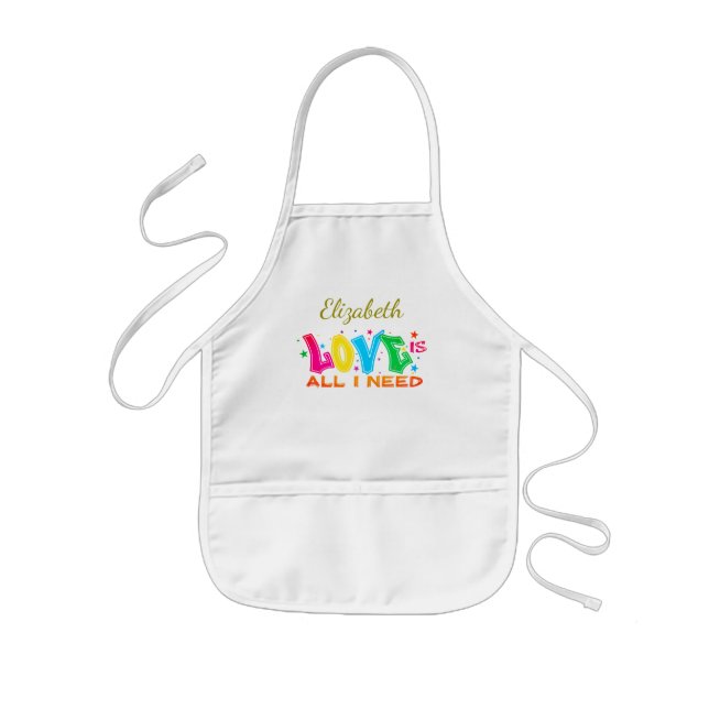 Fun Love is All I Need with Name Kids Apron (Front)