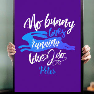 Fun Love Run Bunny With Blue And Purple Typography Poster