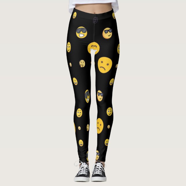 Fun, love, smiling, happy cute emojis transparent leggings (Front)