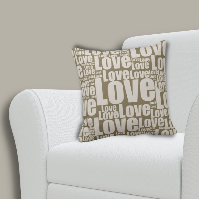 Fun Love Typography Brown Throw Pillow (Motivational Brown Love Typography Pattern Throw Pillow)