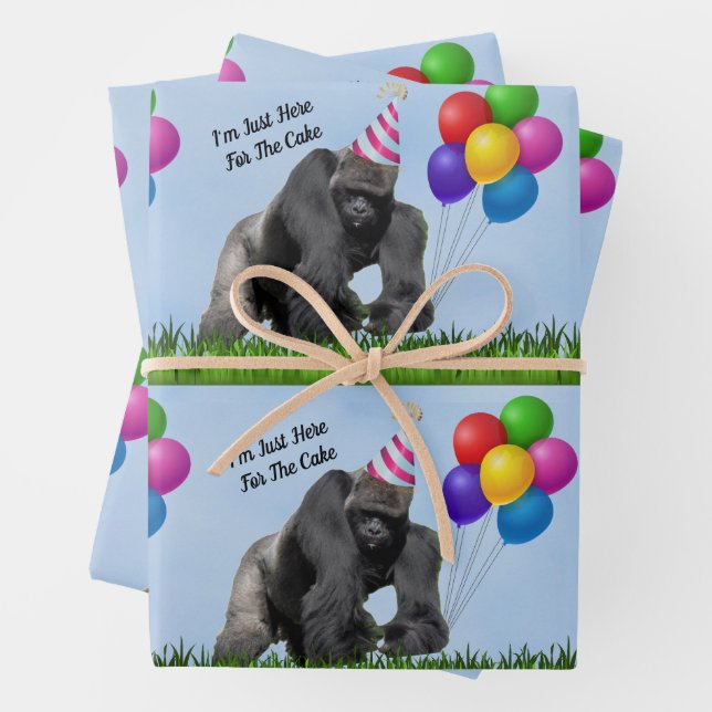 Fun Loving Birthday Gorilla -Wrapping Paper Sheets (In situ)