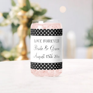 Fun-loving black & white polkadots pattern wedding can glass