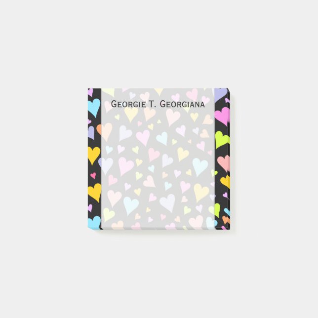 Fun, Loving, Colourful Hearts Pattern + Custom Post-it Notes (Front)